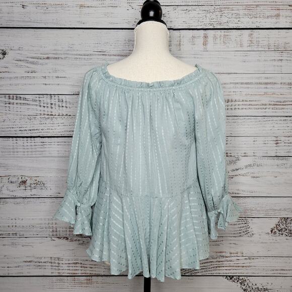 Mustard Seed Babydoll Peasant Style Flowy Top Sea Foam Green | Small - Picture 4 of 11